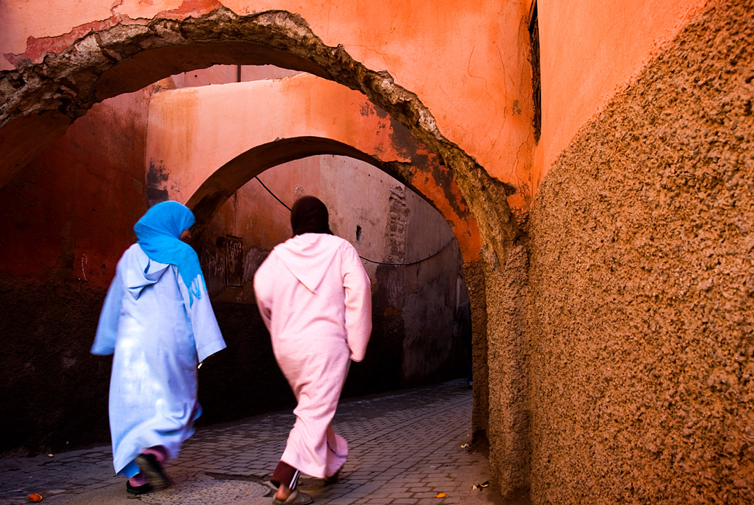 Women walking in the streets of Marrakech.