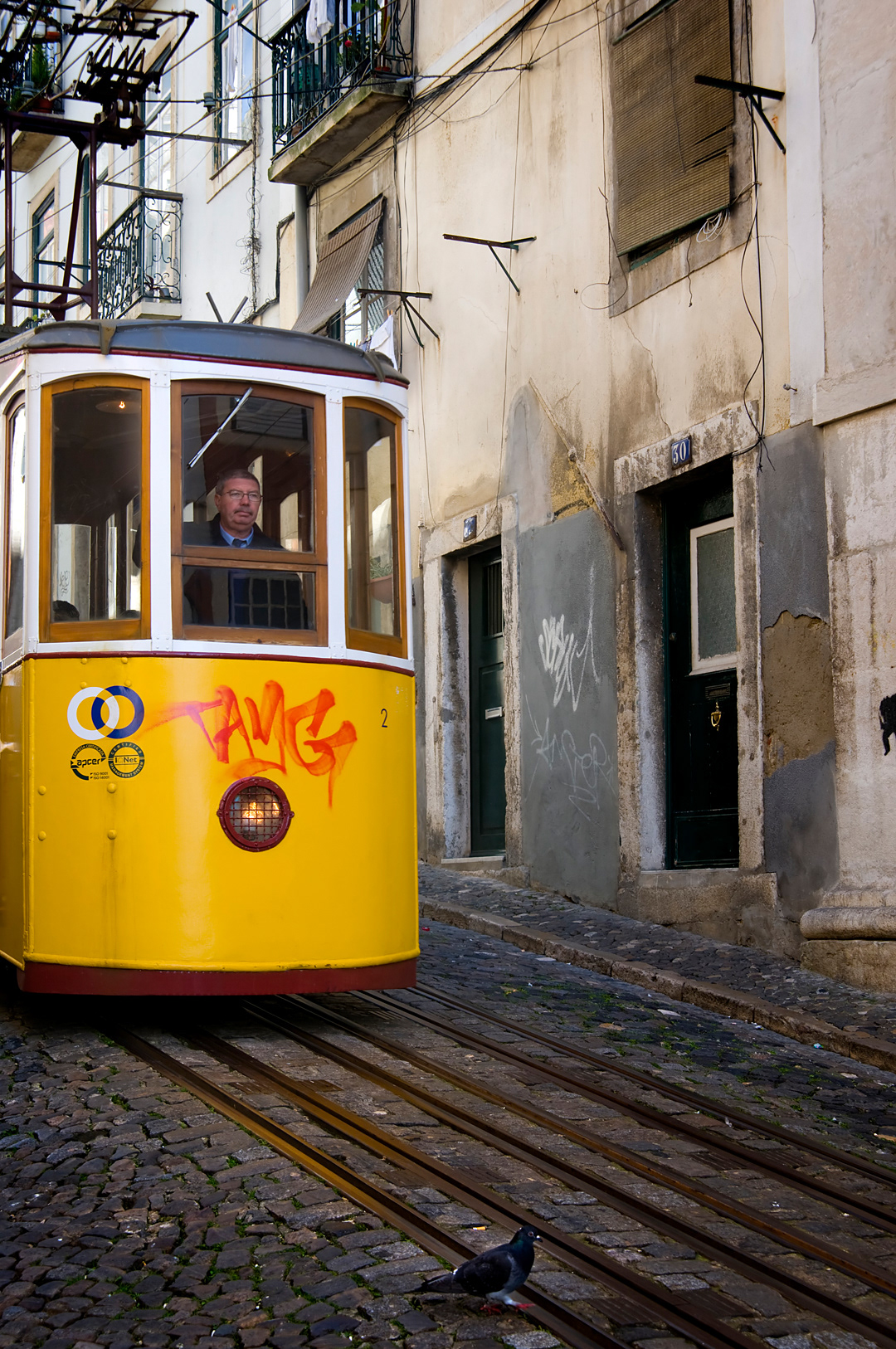 One of the funiculars which run up and down the steep streets of Lisbon Portugal. 