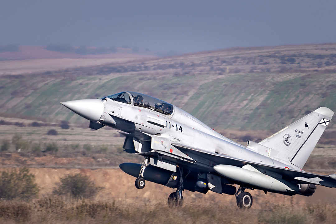 Eurofighter Typhoon of the 11th Wing of the Spanish Air Force landing.