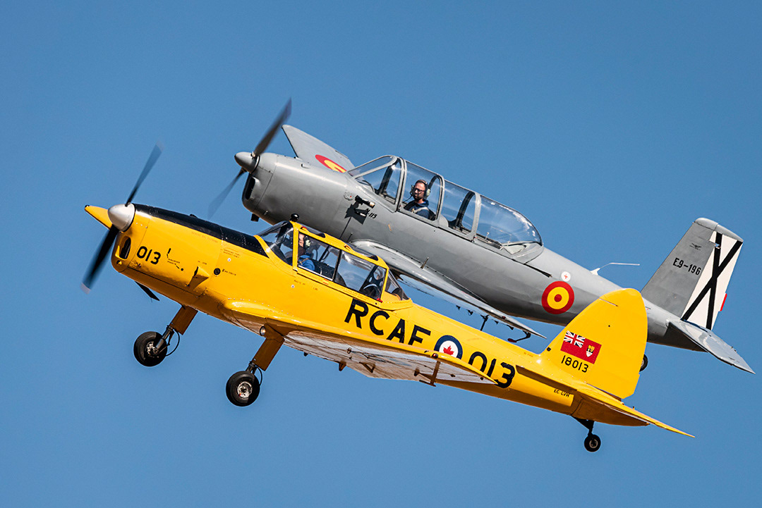De Havilland DHC 1 "Chipmunk" next to an AISA I-115, both belonging to the Fundación Infante de Orleans collection, at an air show at the Cuatro Vientos aerodrome (Madrid).