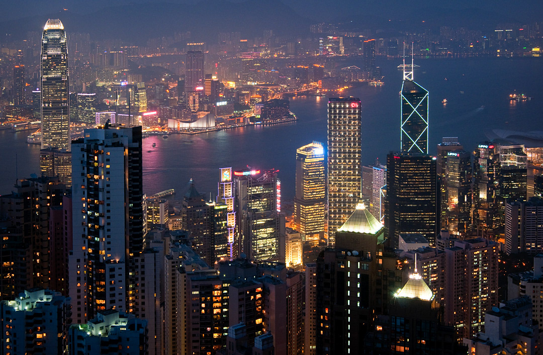 Hong Kong´s night view prom The Peak. 