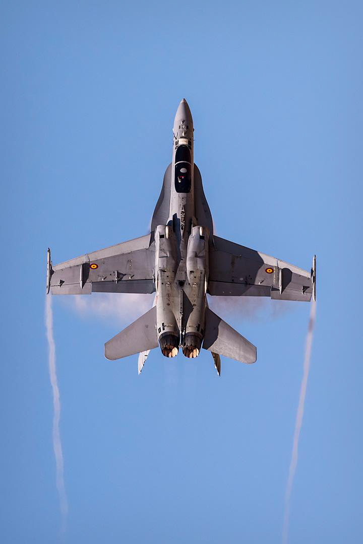 Spanish McDonnell Douglas F18 Hornet in flight..