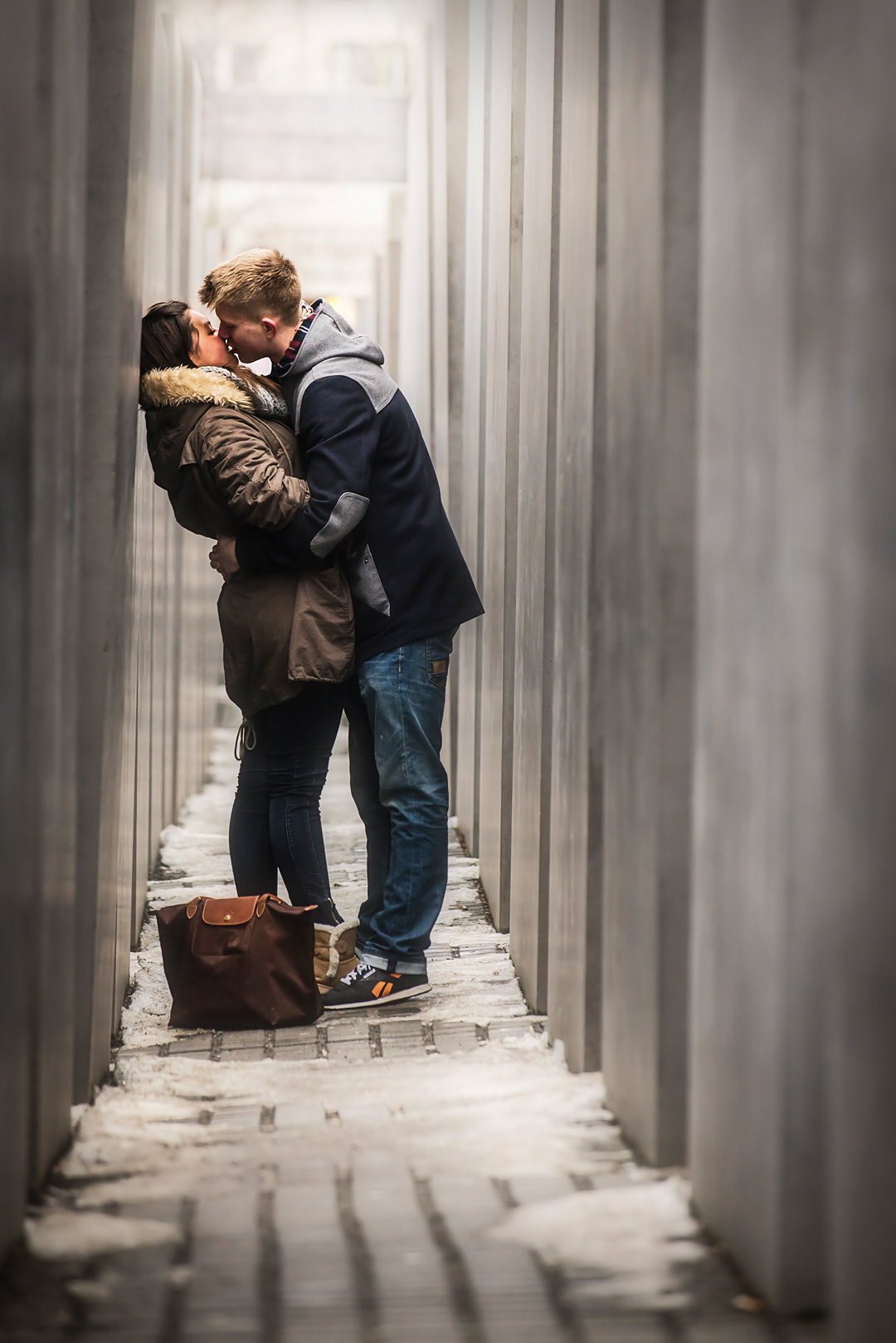 A couple kissing in Berlin.