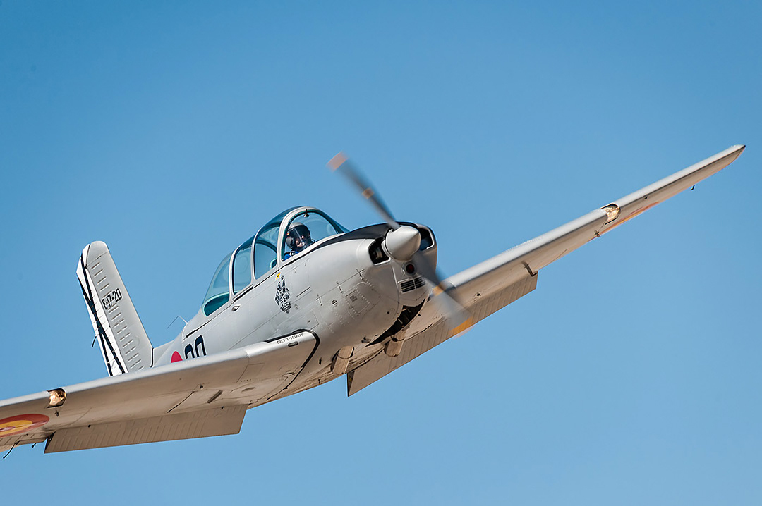 Beechcraft T34 Mentor of the Fundación Infante de Orleans during an air show at the Cuatro Vientos airfield.
