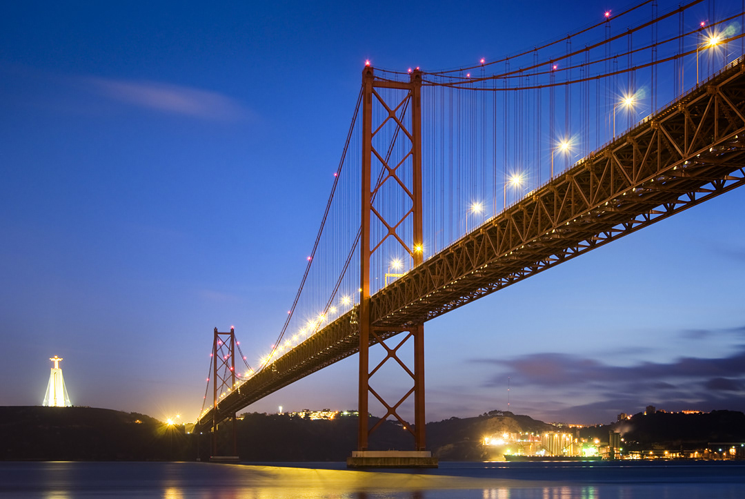 Ponte 25 de Abril in Lisbon at dusk. 