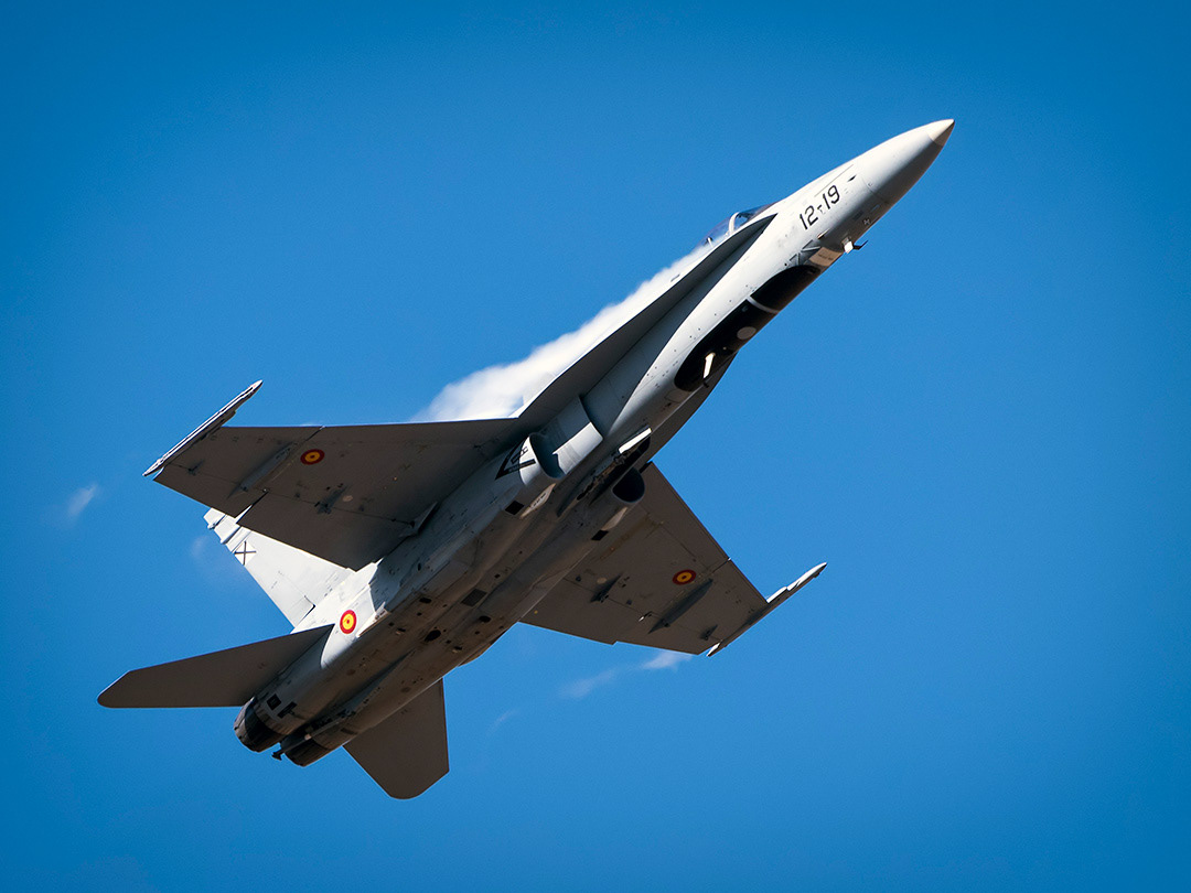 Spanish McDonnell Douglas F18 Hornet in flight..