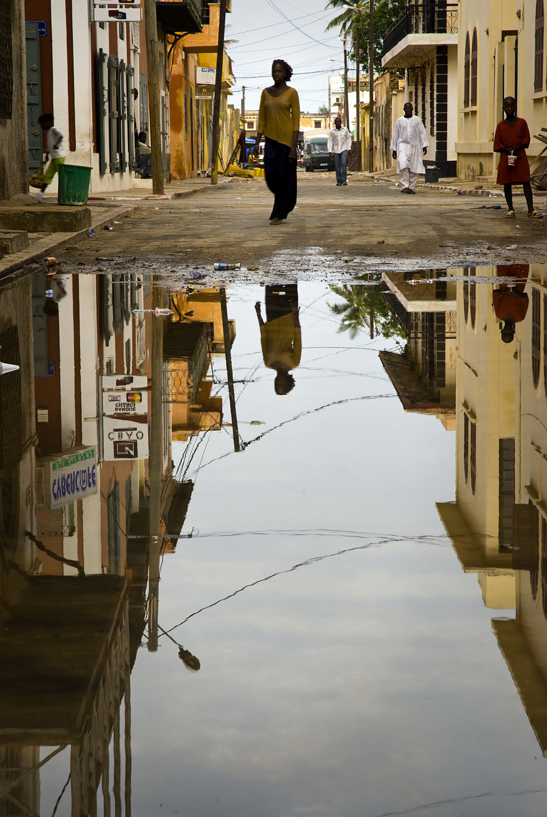 Flooded street in Saint-Louis du Senegal. 