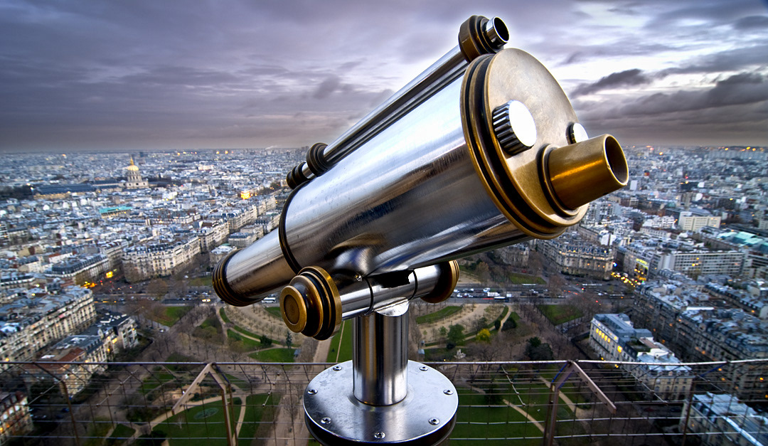Paris. A telescope on the Eiffel Tower. 