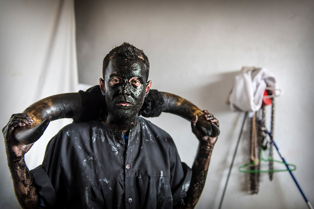  "Devils Luzón" preparing for Carnival in Luzon (Guadalajara, Spain). 
