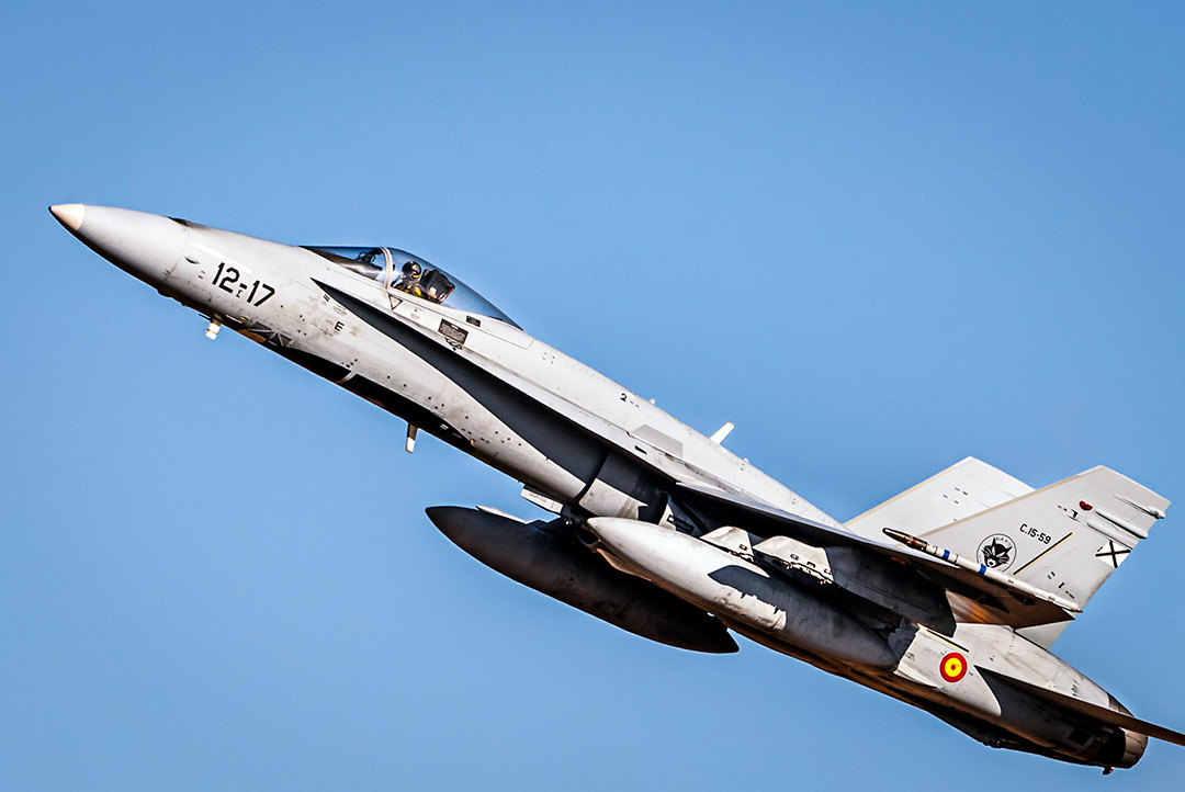 Spanish McDonnell Douglas F18 Hornet in flight..