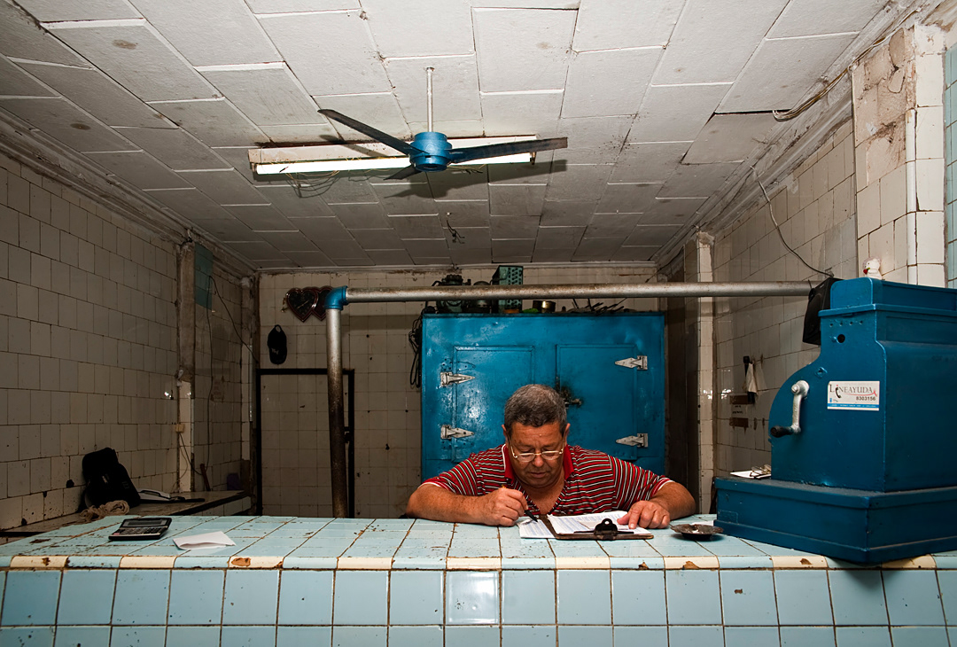 Butcher's in Central Habana. Rationed food supplies are still sometimes a problem in Cuban's cities. 