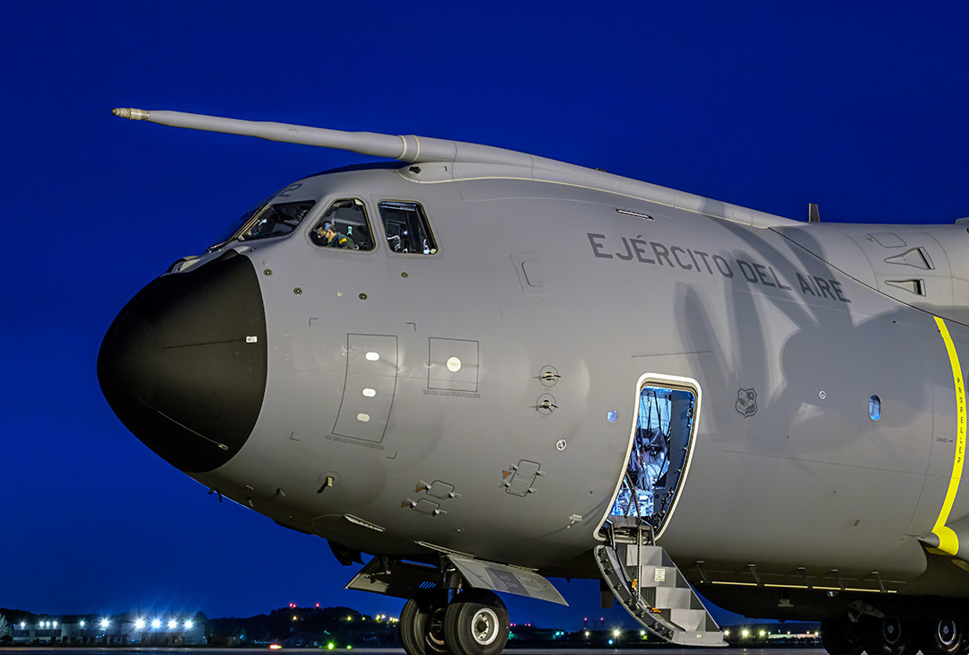 Airbus A400 of the Spanish Air Force at dusk.