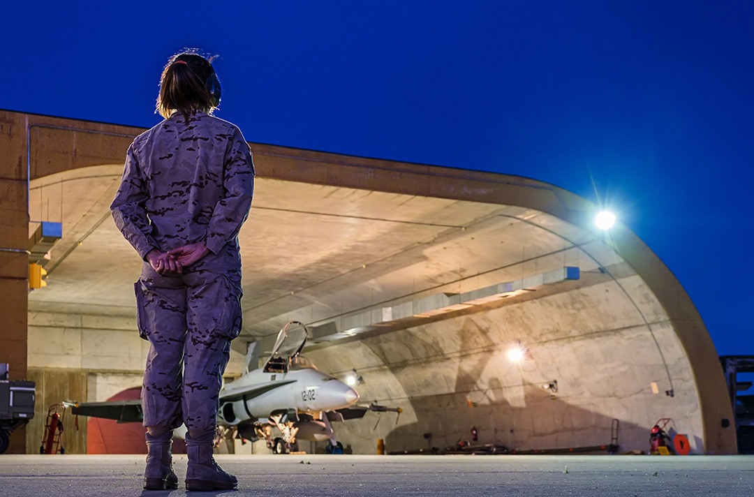 Spanish McDonnell Douglas F18 Hornet at dawn.