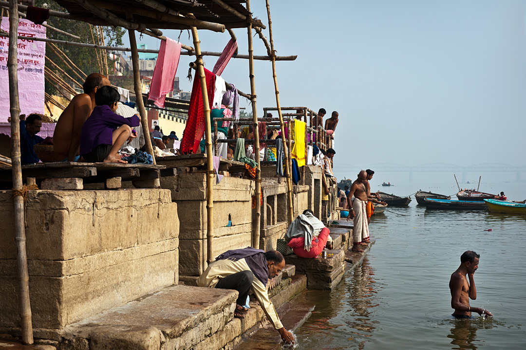 People having a bath in the ghats, Varanasi.