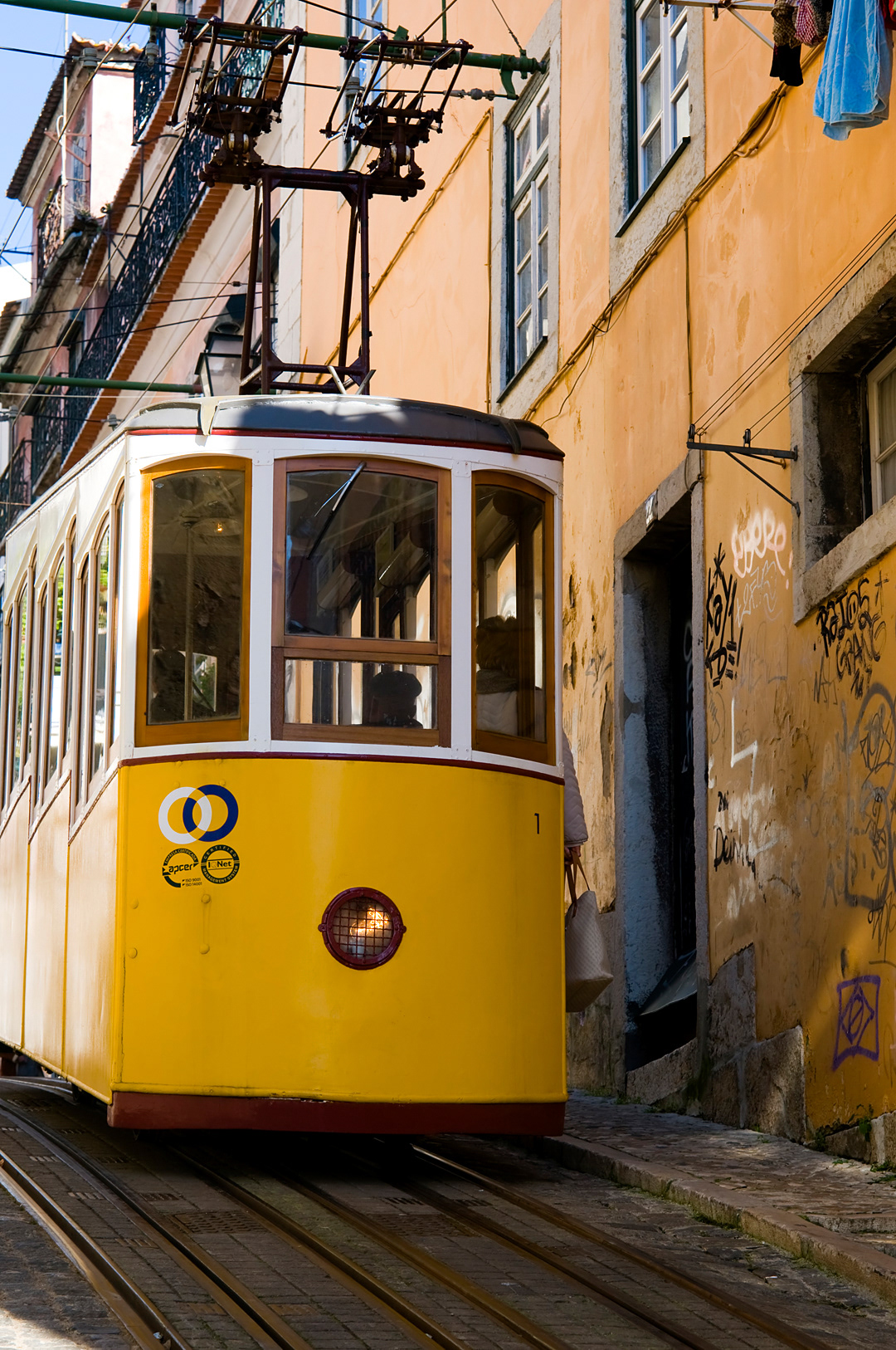 One of the funiculars which run up and down the steep streets of Lisbon Portugal. 