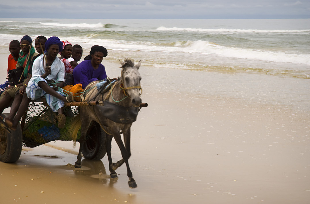 Cart rolling down Lompoul´s beach. 