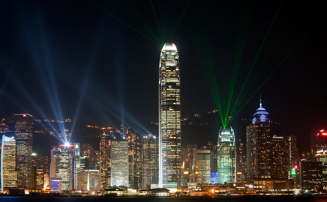 Hong Kong´s light show from Tsim Sha Tsui promenade. 