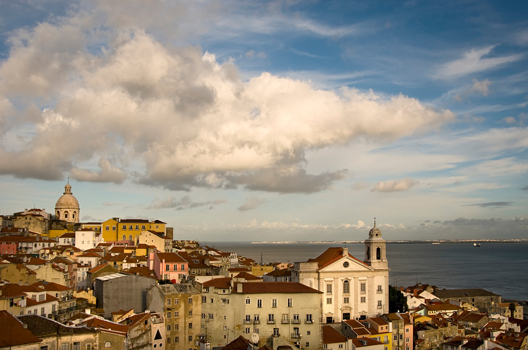 Lisbon and the Church of San Miguel from the viewpoint of St. Lucia in the Alfama. 