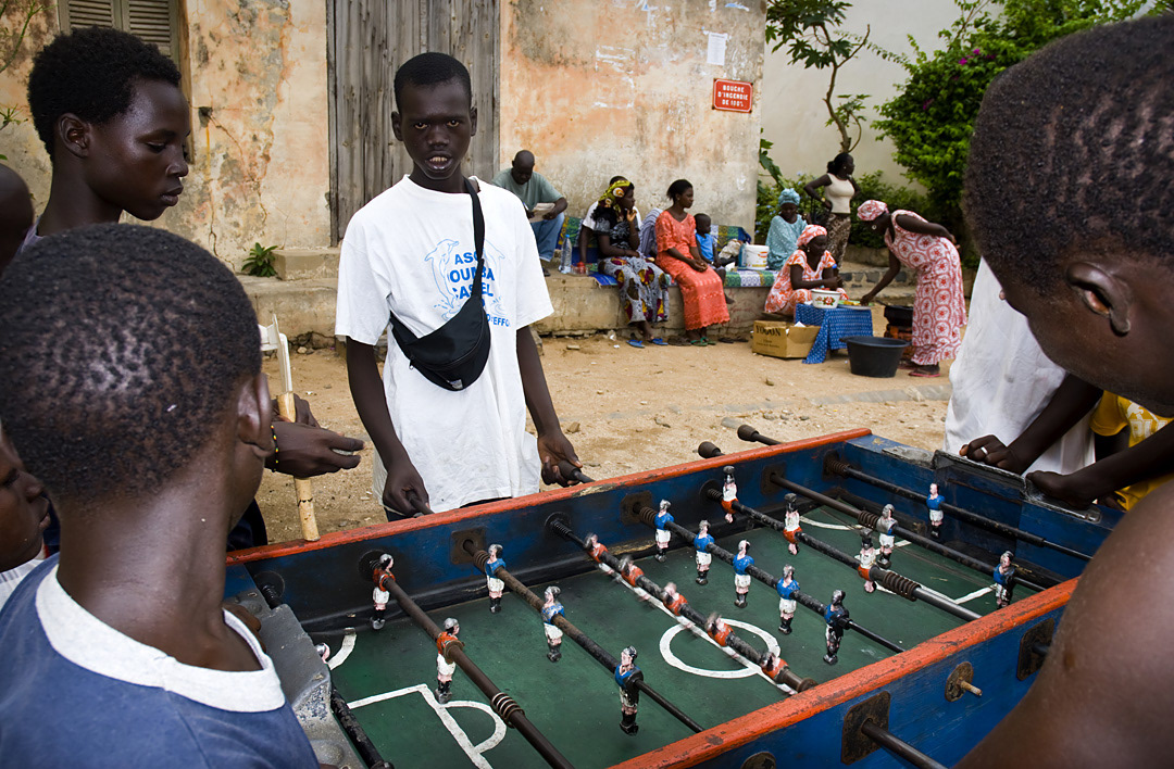  Boys playing table football in Goreé. 