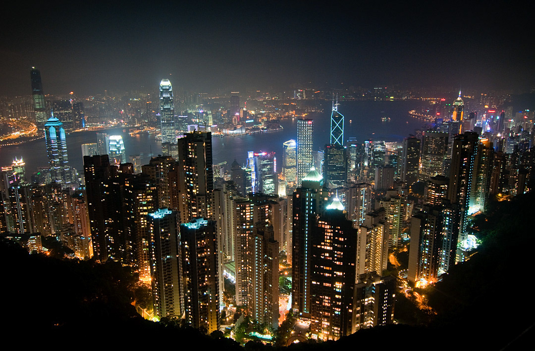 Hong Kong´s night view prom The Peak. 