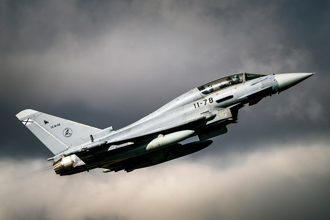 Eurofighter Typhoon of the 11th Wing of the Spanish Air Force in flight.