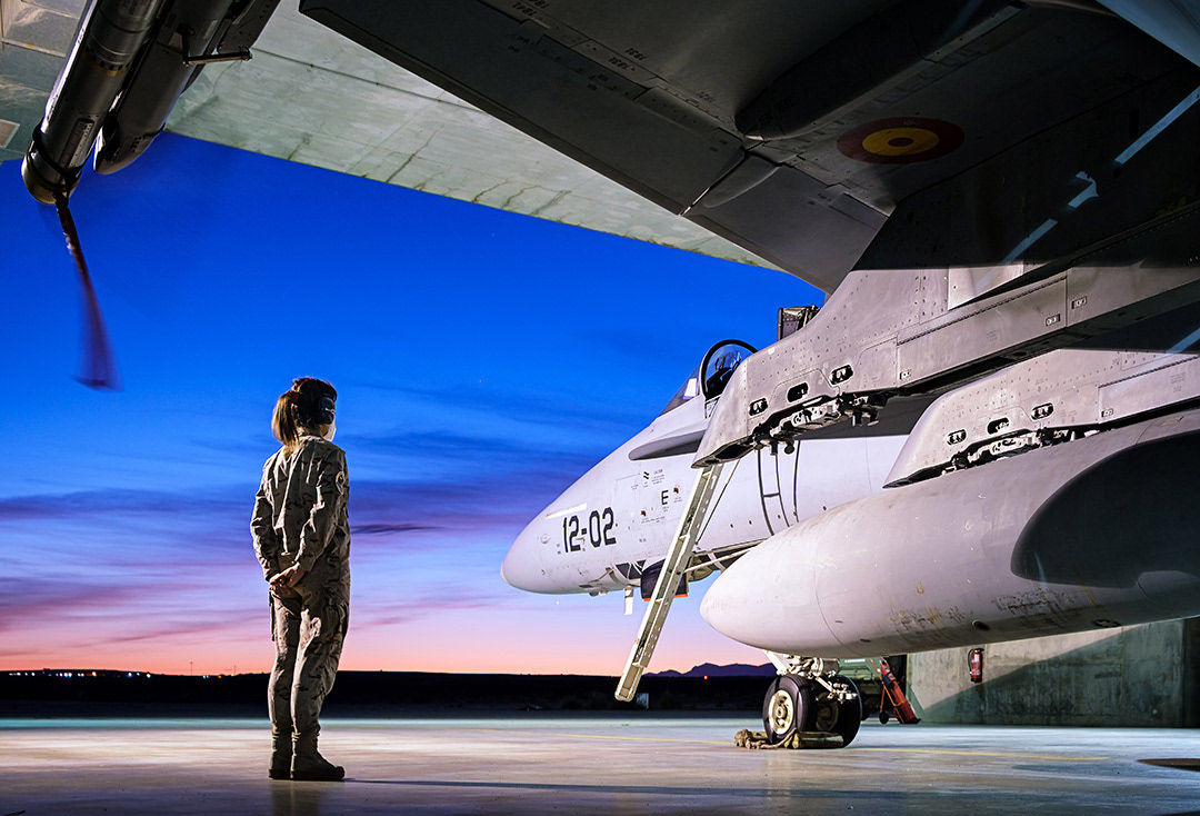 Spanish McDonnell Douglas F18 Hornet at dawn.