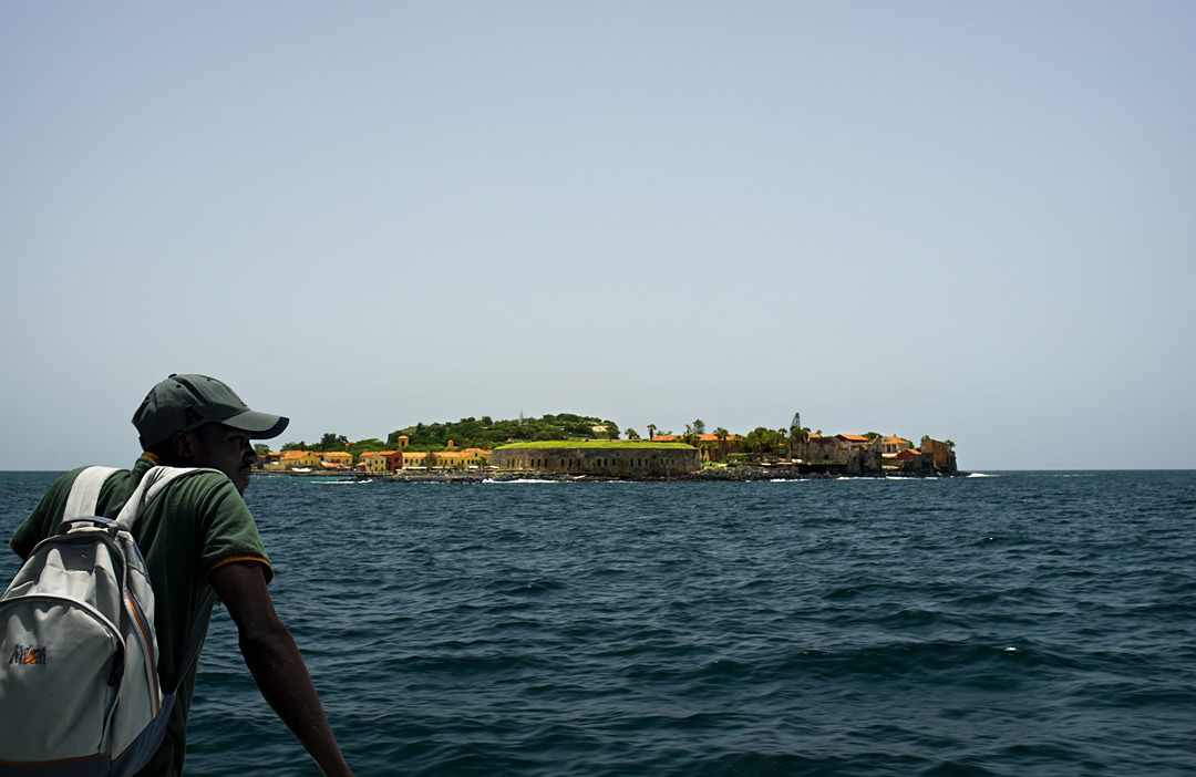 View of the island of Goree from the ferry which connects with the Dakar. 