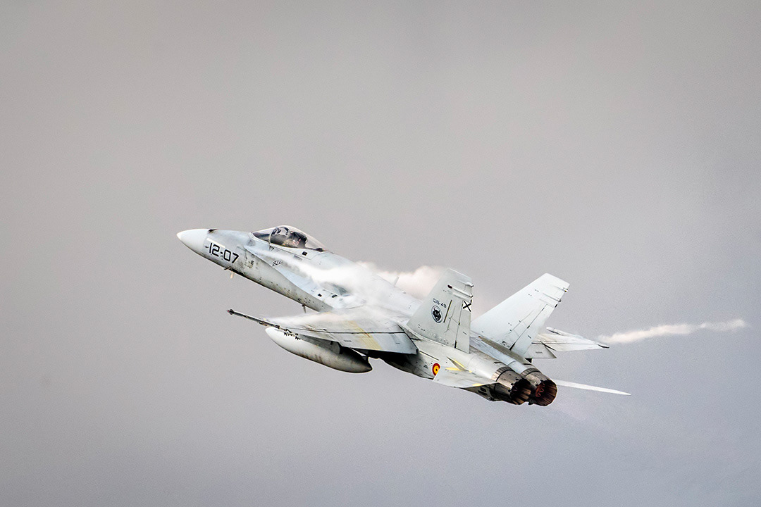 Spanish McDonnell Douglas F18 Hornet in flight..