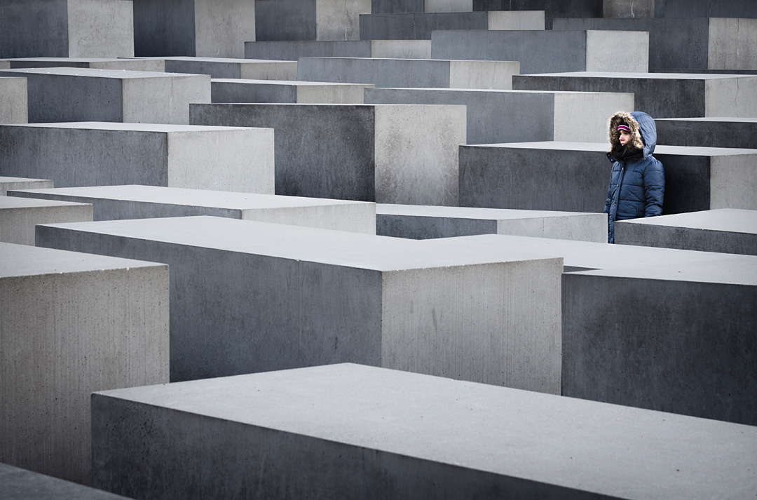 A girl in the Memorial to the Murdered Jews of Europe.