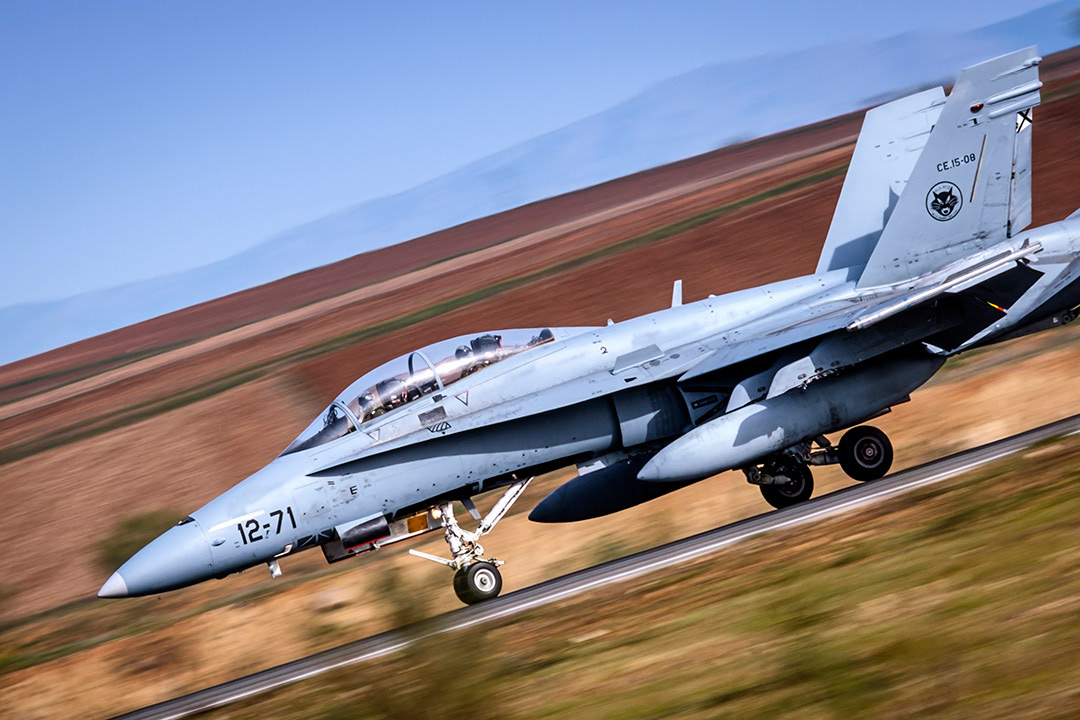 Spanish McDonnell Douglas F18 Hornet landing.