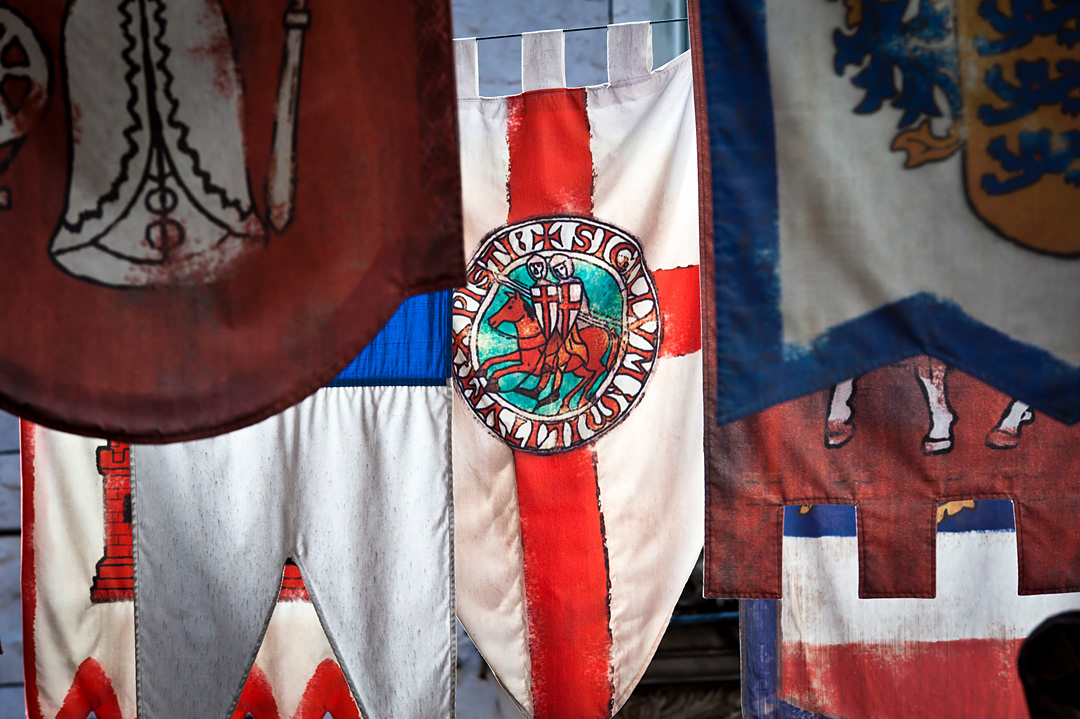 Medieval banners in the streets of Riga. 