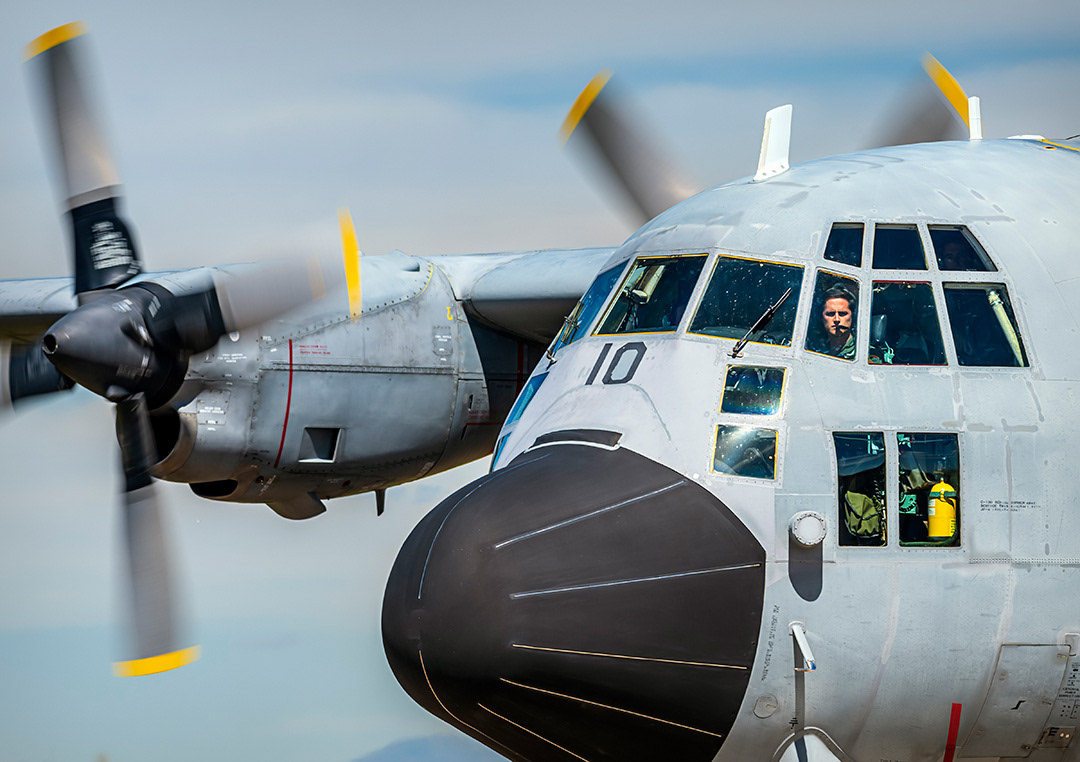 C130 Hercules of the 31st Wing of the Spanish Air Force rolling down the platform.