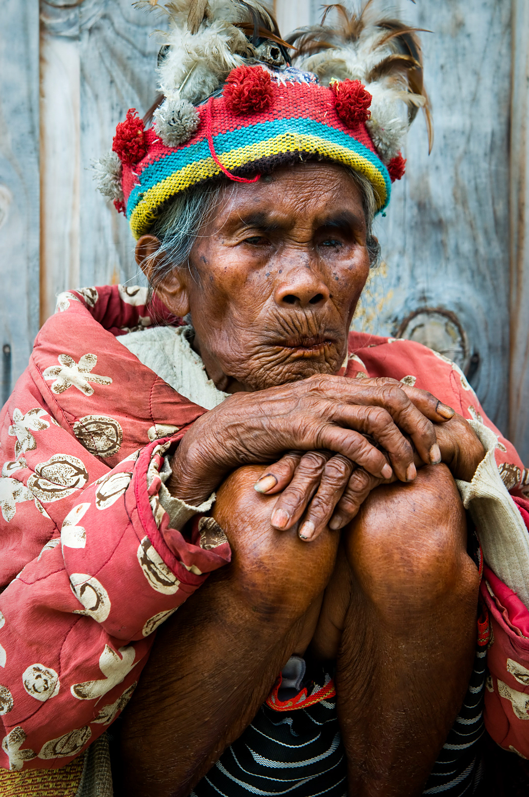 Ifugao elder dressed in the traditional manner at a viewpoint near Banaue. 