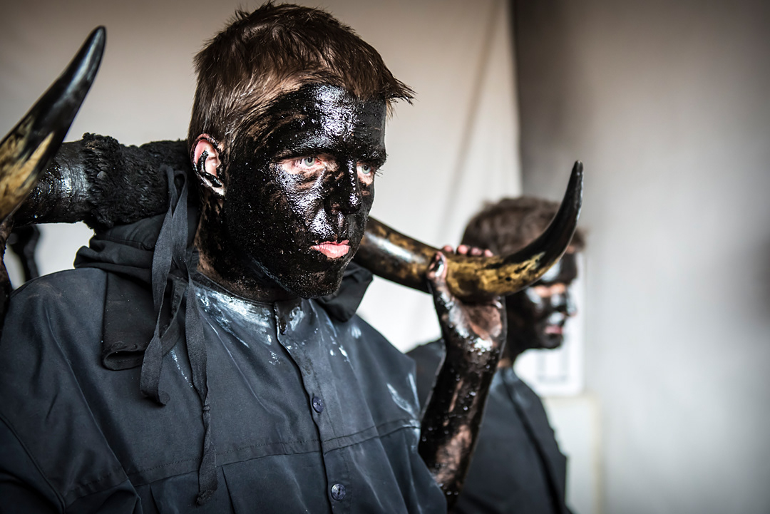 "Devils Luzón" preparing for Carnival in Luzon (Guadalajara, Spain). 