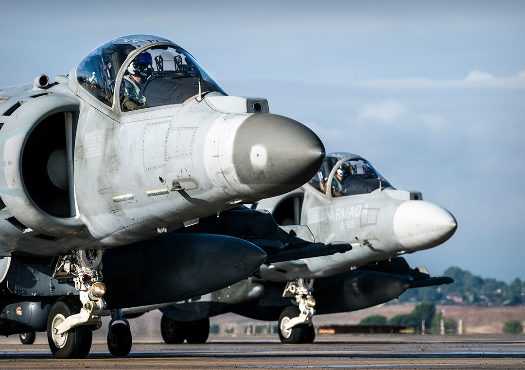 Two AV-8B Harrier II Plus of the 9th Aircraft Squadron of the Spanish Navy. 