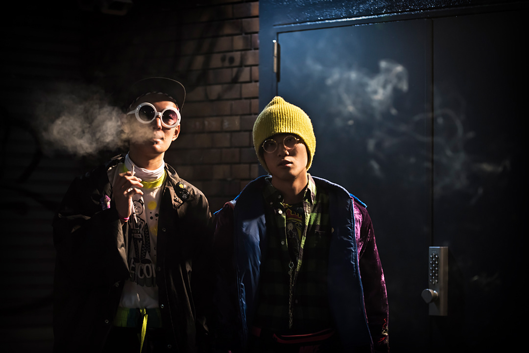 Boys smoking in Amerika Mura, Osaka.