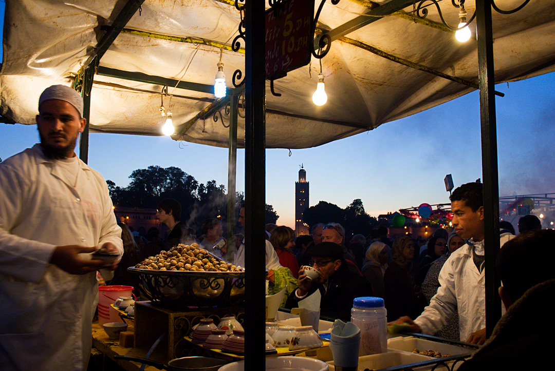 Street restaurant in Jemaa el Fna square (Marrakech)..
