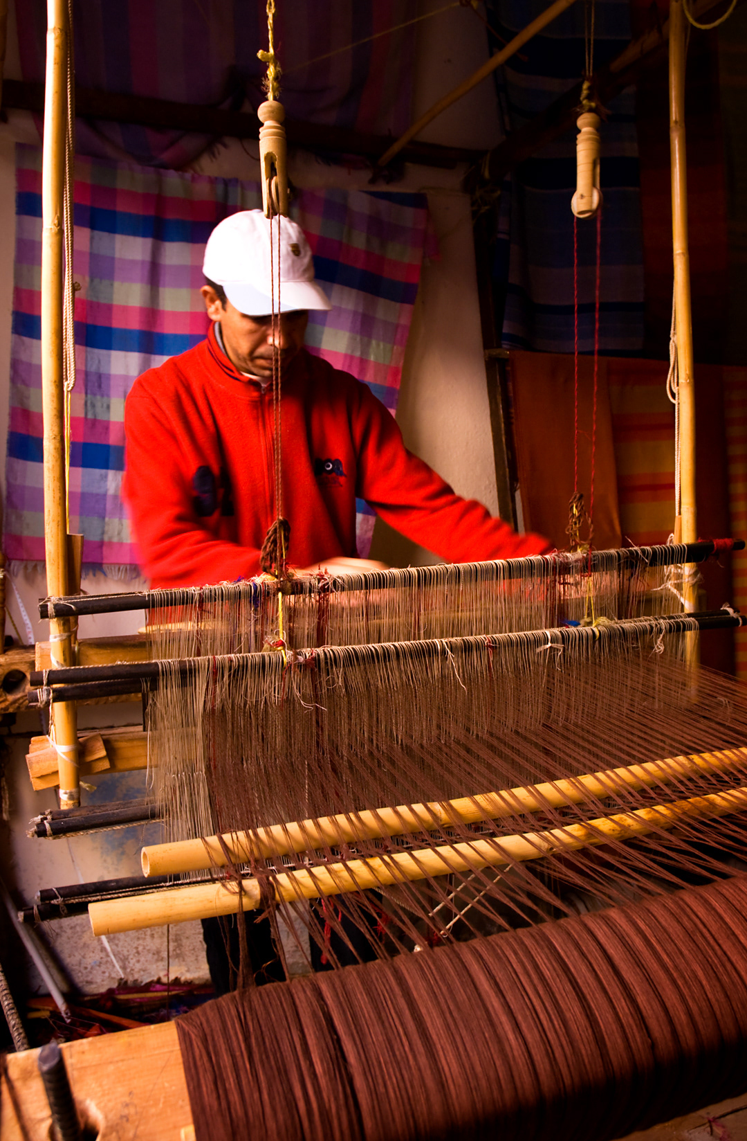 A man working with a loom in Marrakech.