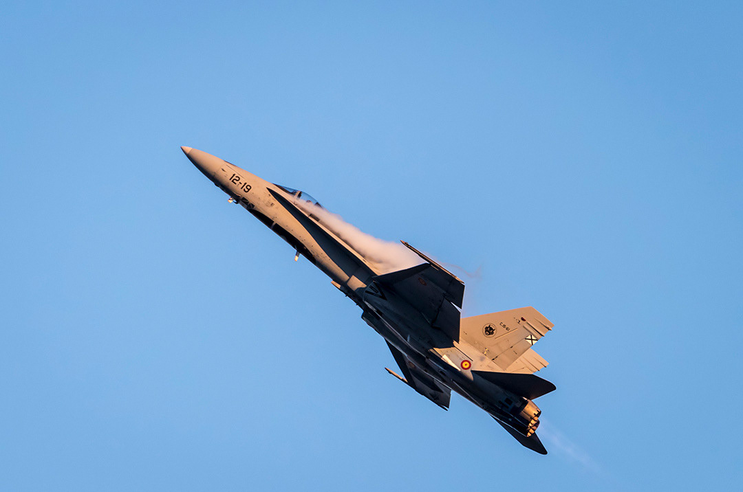 Spanish McDonnell Douglas F18 Hornet in flight..
