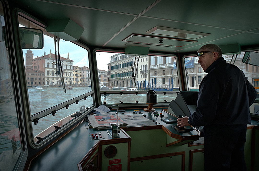 Vaporetto driver in the Grand Canal. 