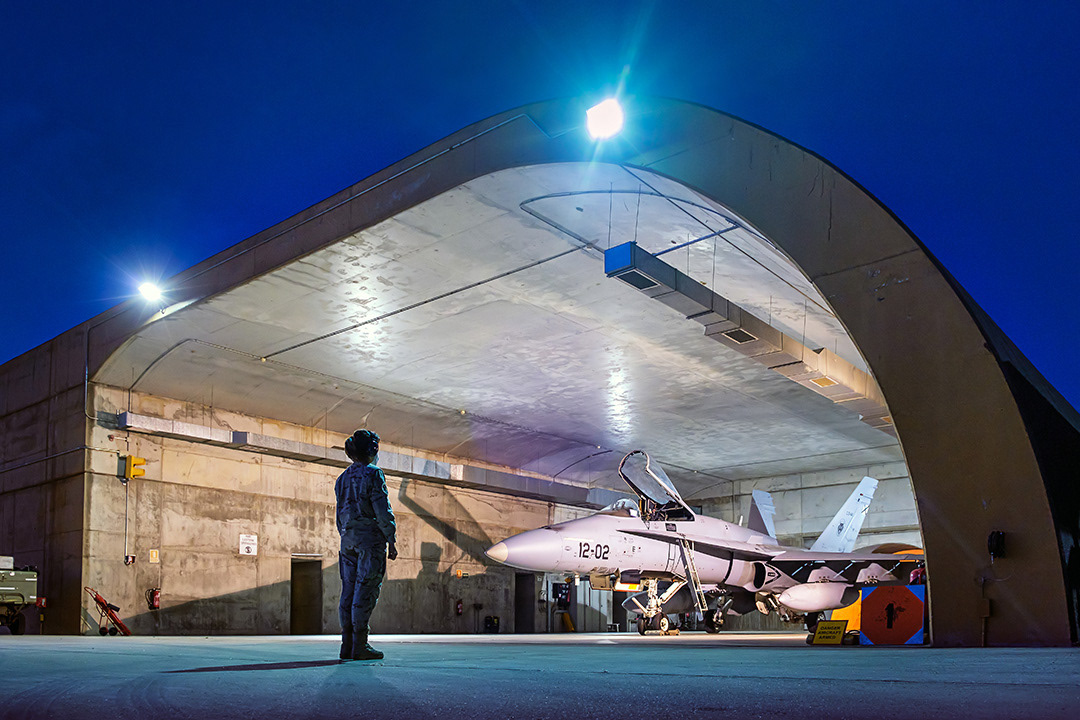 Spanish McDonnell Douglas F18 Hornet at dawn.