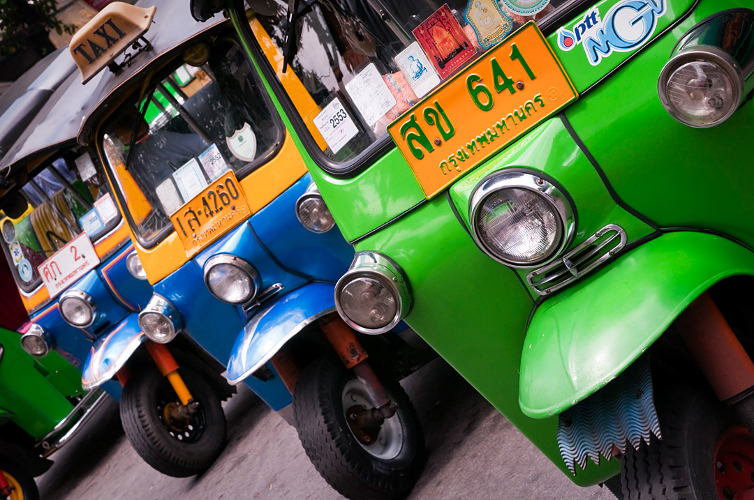 Tuk Tuks in the streets of Bangkok, Thailand. 