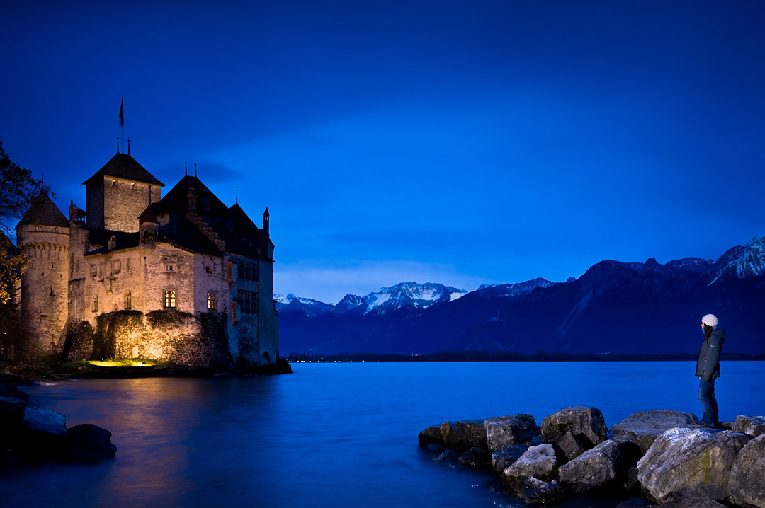 Swiss. Chillon castle (Château de Chillon) in the Leman lake near Montreux.