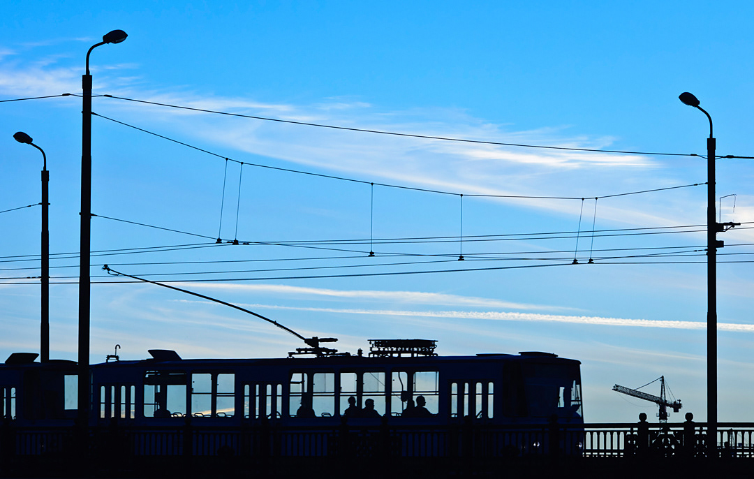 Tram in the Akmens Bridge, Riga.