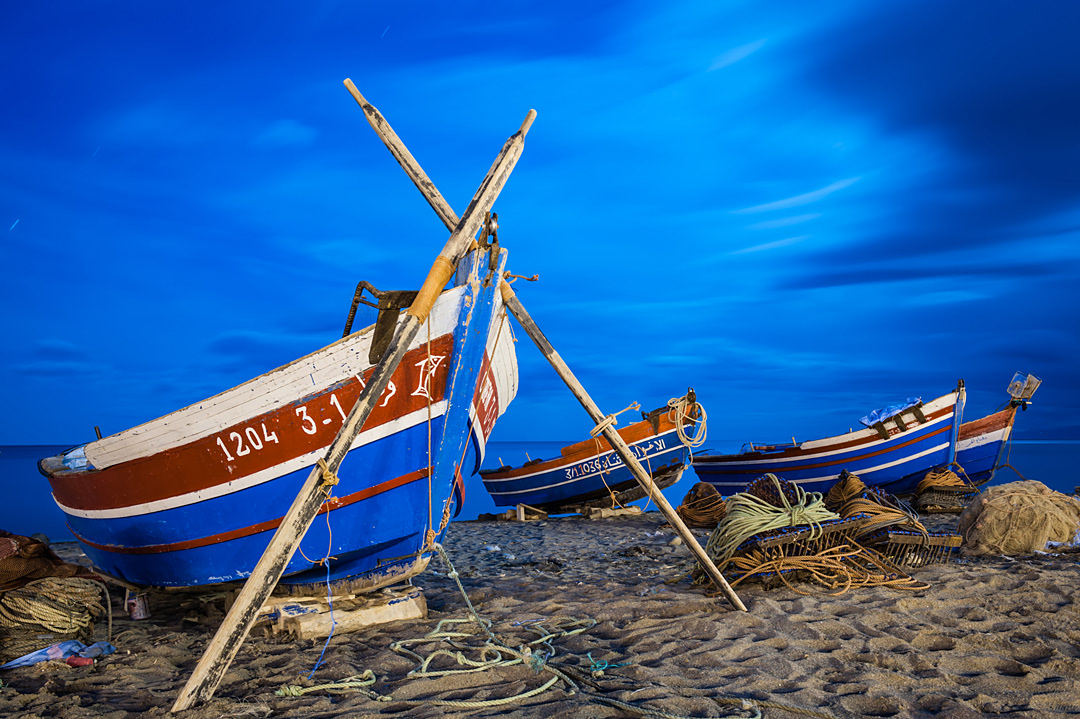 Fisherman boats at night in Oued Laou.