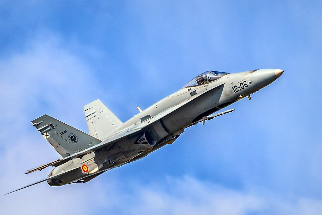Spanish McDonnell Douglas F18 Hornet in flight..