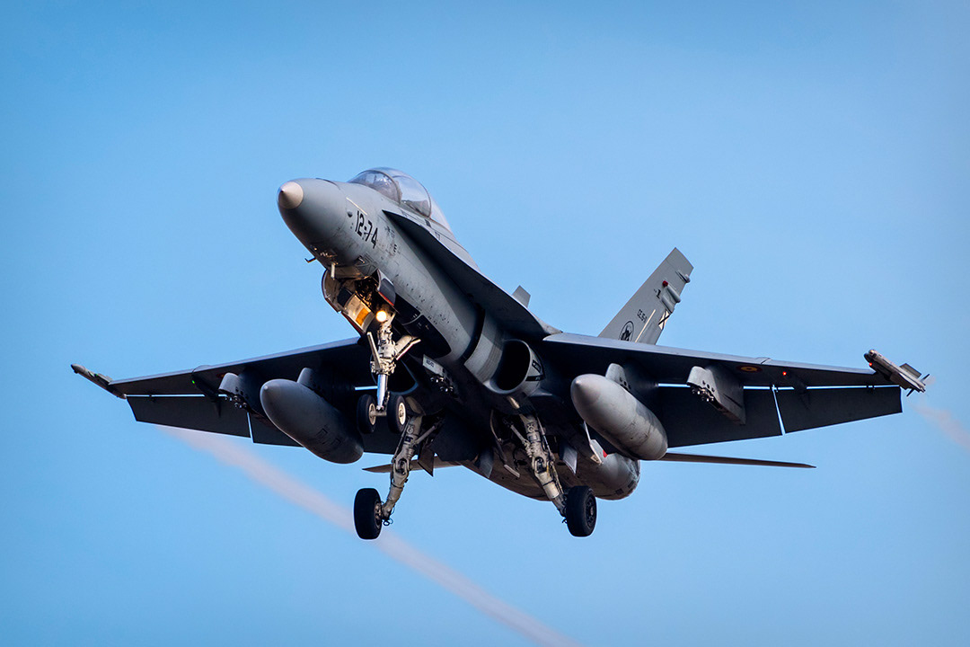 Spanish McDonnell Douglas F18 Hornet landing.