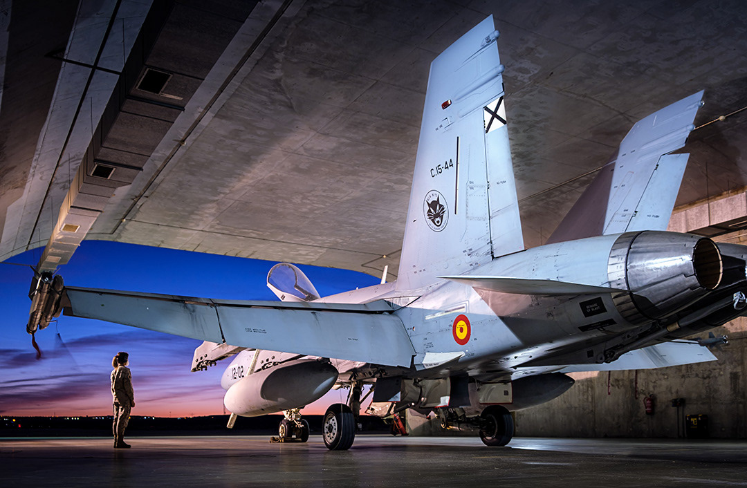 Spanish McDonnell Douglas F18 Hornet at dawn.