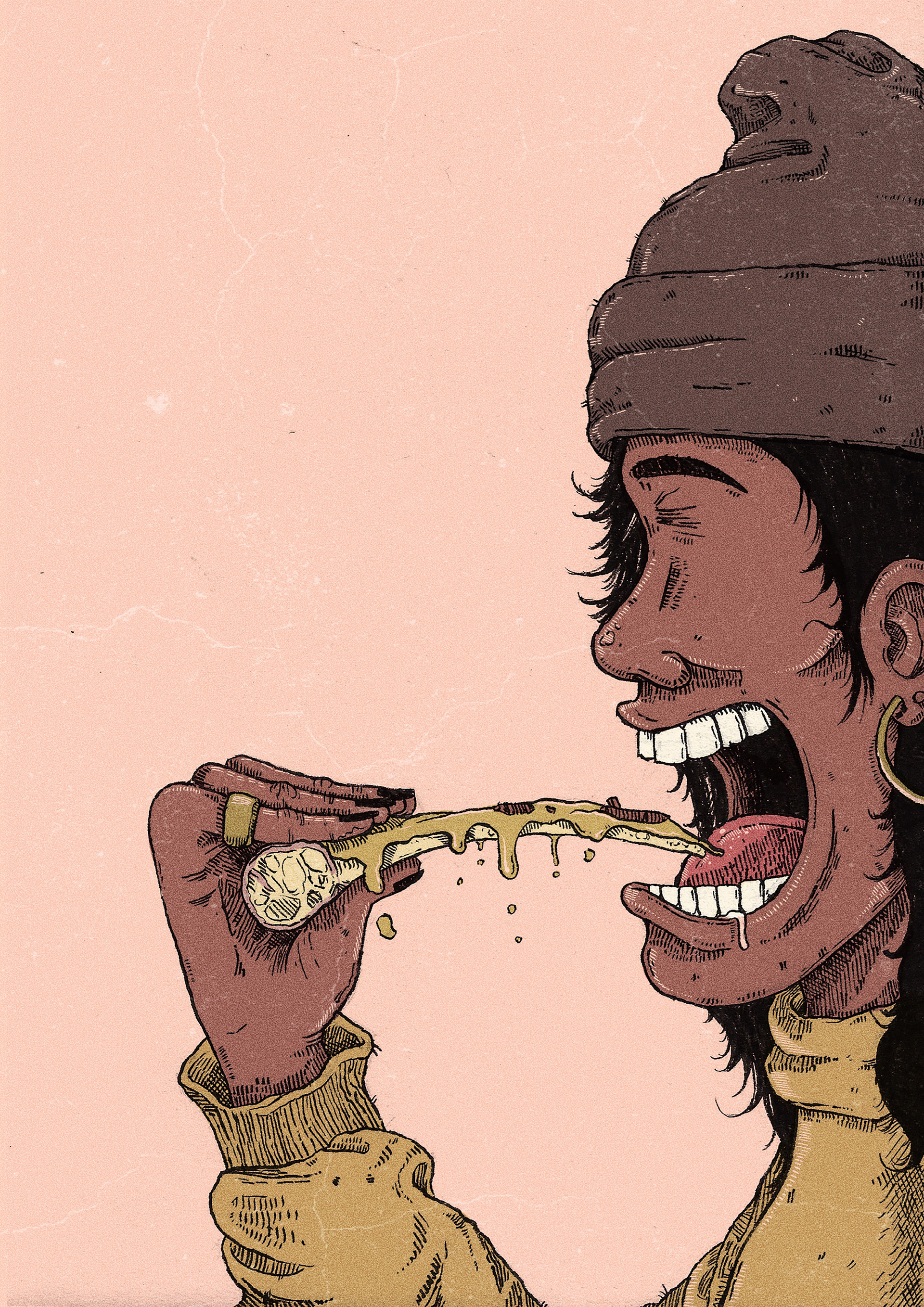 Pizza Slice, sketchbook drawing scanned and coloured