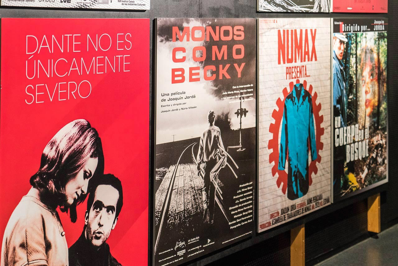 4 movie posters placed side by side, from left to right, Dante No Es Unicamente Severo, Monos Como Becky, Numax, Un Cuerpo en el Bosque.